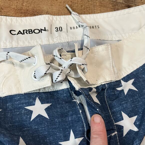 Carbon Men's Red White Blue America Pockets Board Shorts Sz 30 Summer Beach Swim - Picture 2 of 3